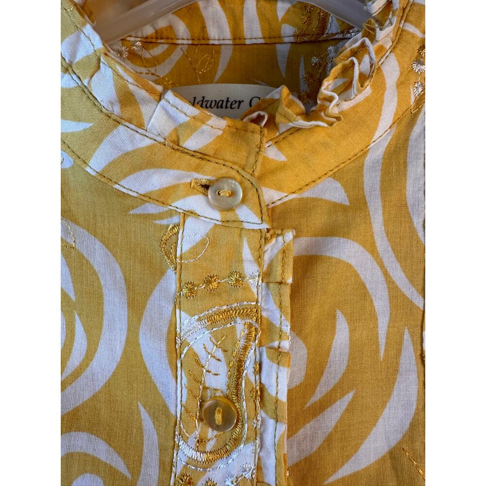 Coldwater Creek Top Womens S‎ Yellow Embroidered High Neck Ruffle Trim Pleated - Picture 4 of 11